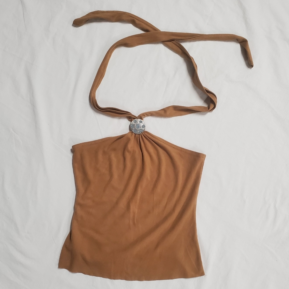 Tan Suede Halter Top w/ Silver + Turquoise Detail
